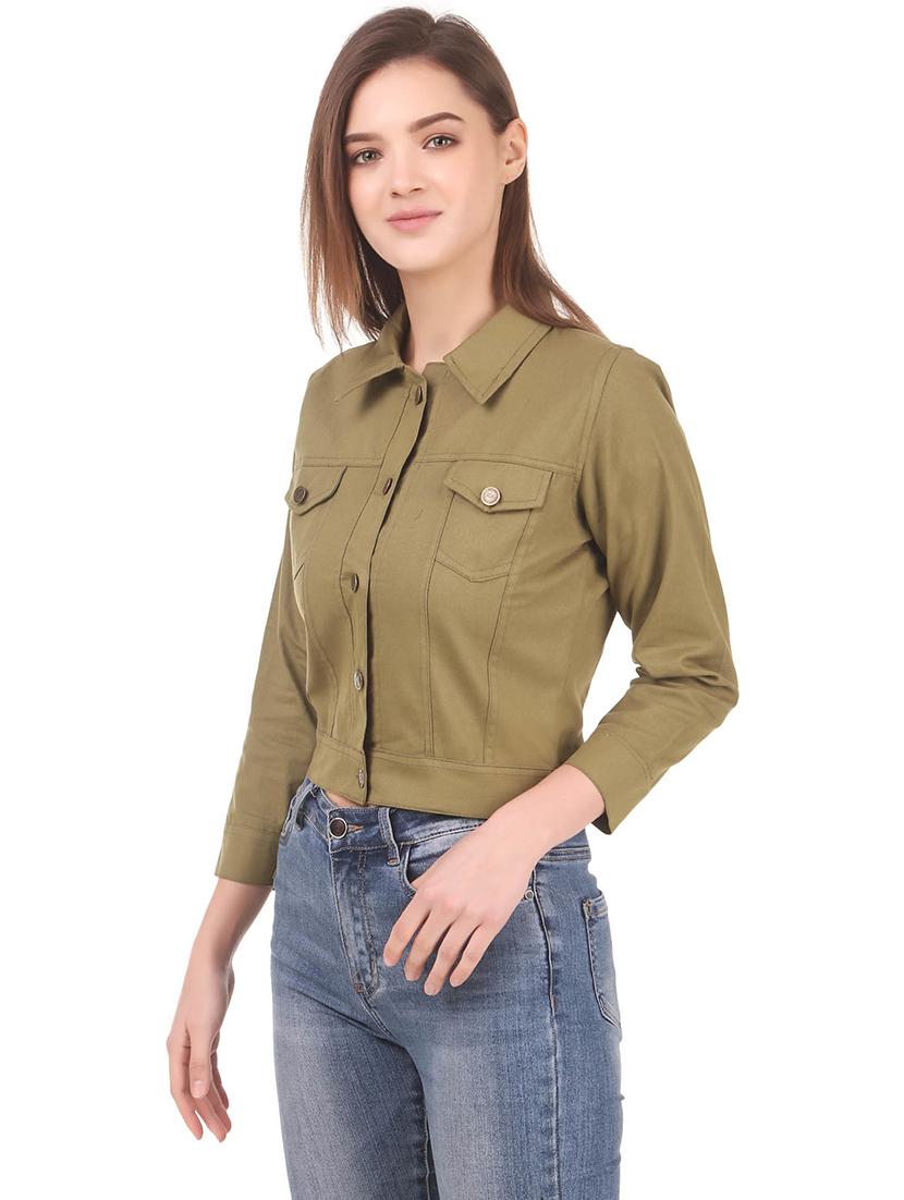 women olive denim summer jacket - 21472915 - Standard Image - 1