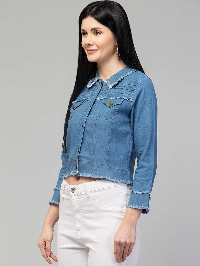 women solid long sleeves denim jacket - 21473012 - Standard Image - 1