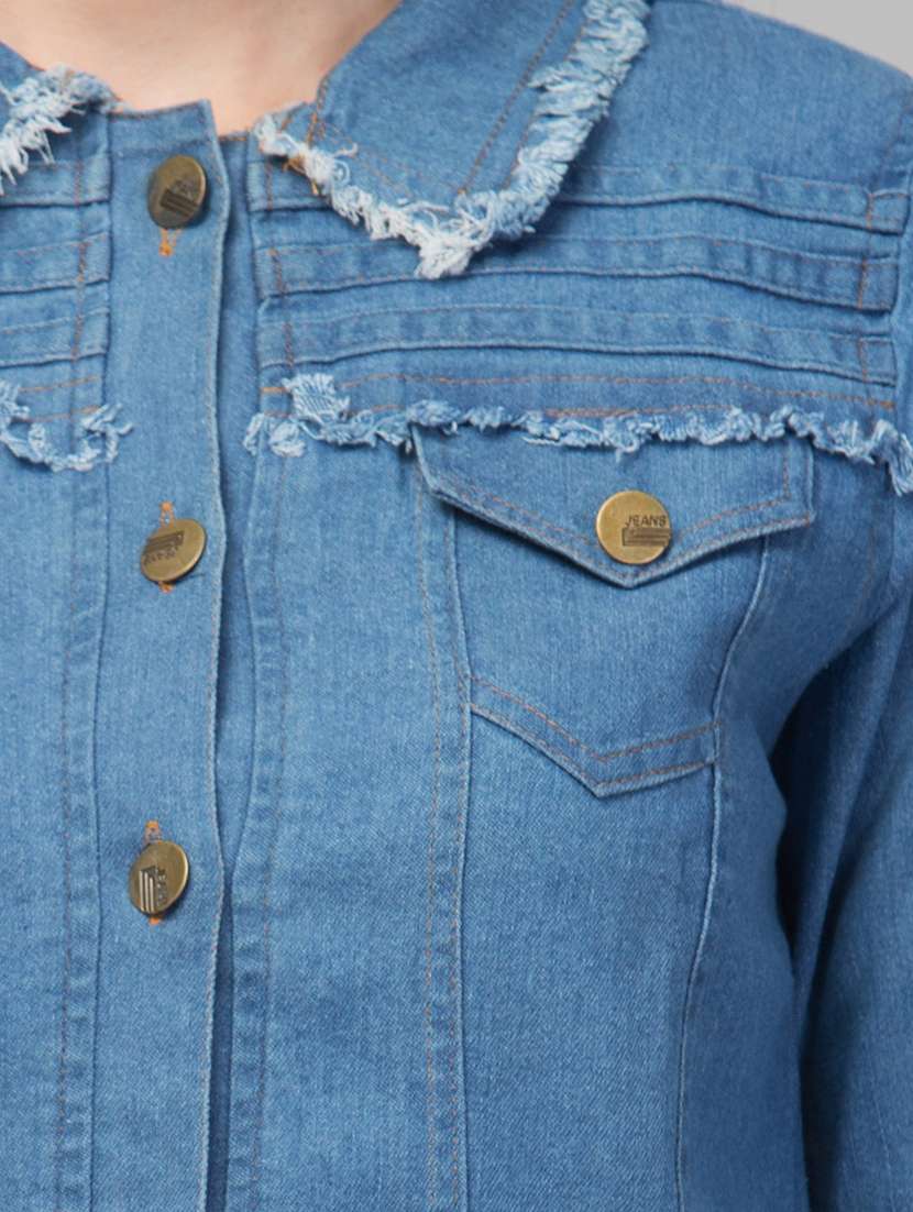 women solid long sleeves denim jacket - 21473012 - Standard Image - 4