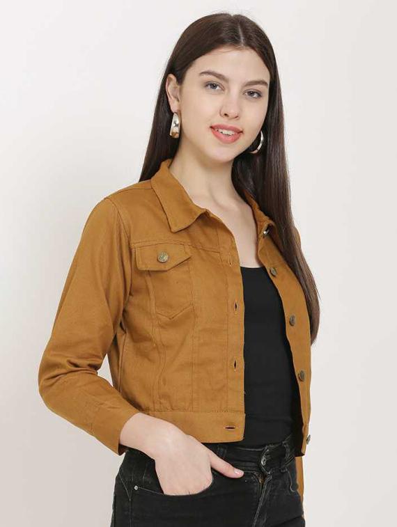 brown cotton blend denim jacket - 21473157 - Standard Image - 1
