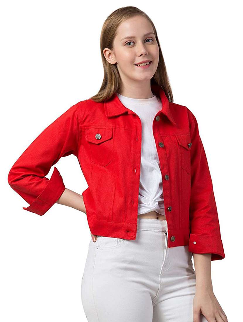women long sleeve solid denim jacket - 21473248 -  Standard Image - 1
