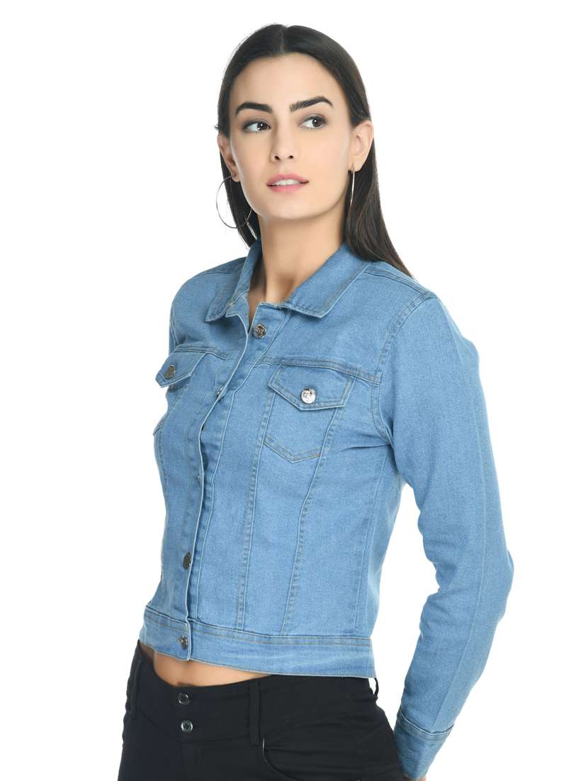 women long sleeve solid denim jacket - 21473249 - Standard Image - 1