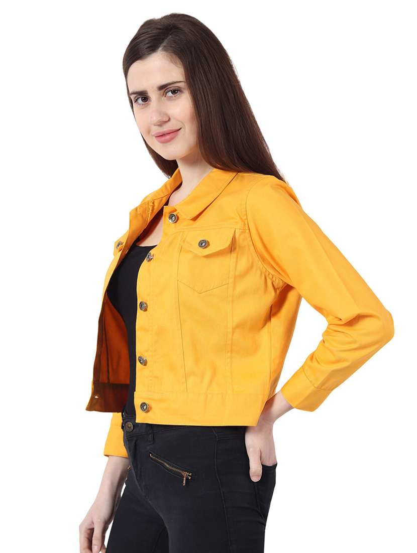 women spread collar solid denim jacket - 21473335 -  Standard Image - 1