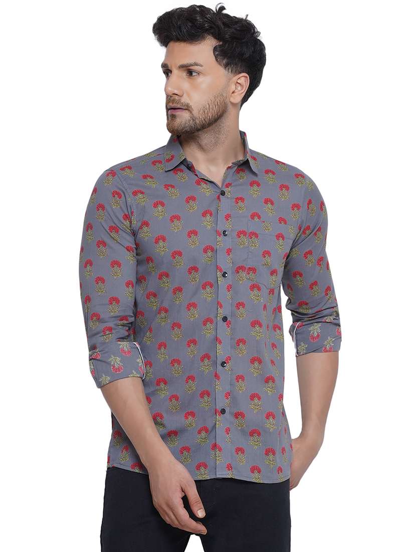 men printed long sleeve cotton casual shirt