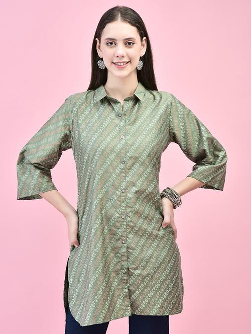 women green polyester straight kurti - 21473601 -  Standard Image - 0