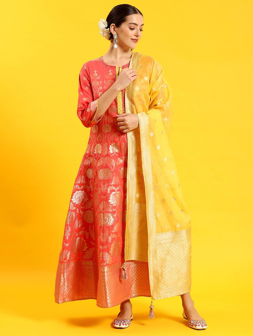 women orange self design kurta dupatta set - 21473663 - Zoom Image - 0