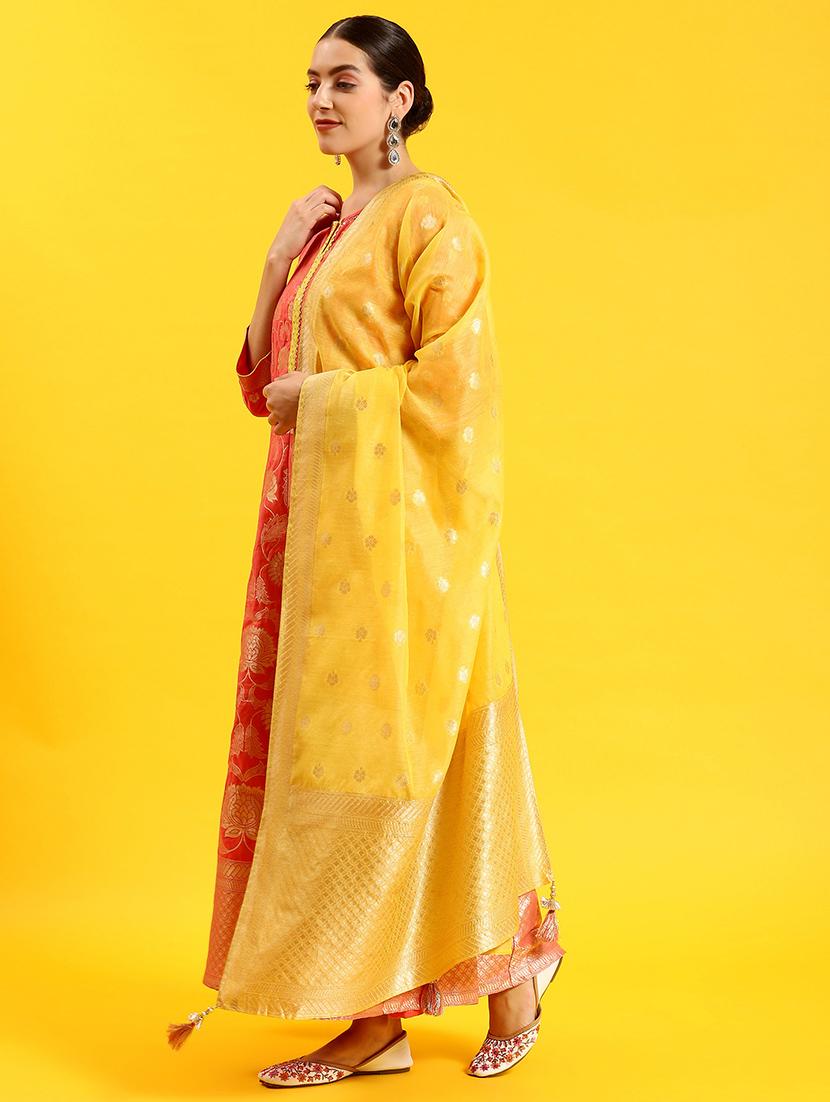women orange self design kurta dupatta set - 21473663 - Standard Image - 1