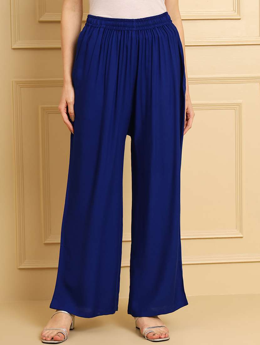women solid mid rise rayon palazzo - 21473829 -  Zoom Image - 0