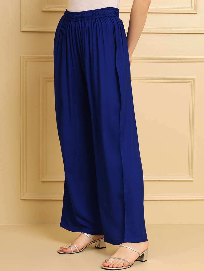 women solid mid rise rayon palazzo - 21473829 -  Standard Image - 1