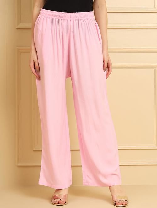 women solid mid rise rayon palazzo - 21473831 - Standard Image - 0