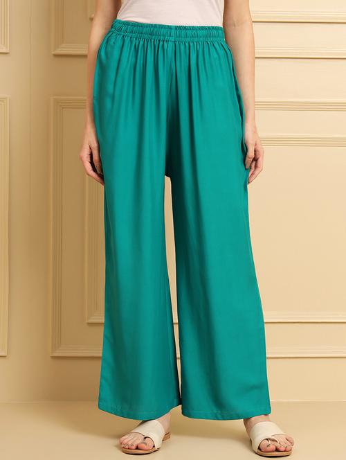 women solid mid rise rayon palazzo - 21473832 -  Standard Image - 0