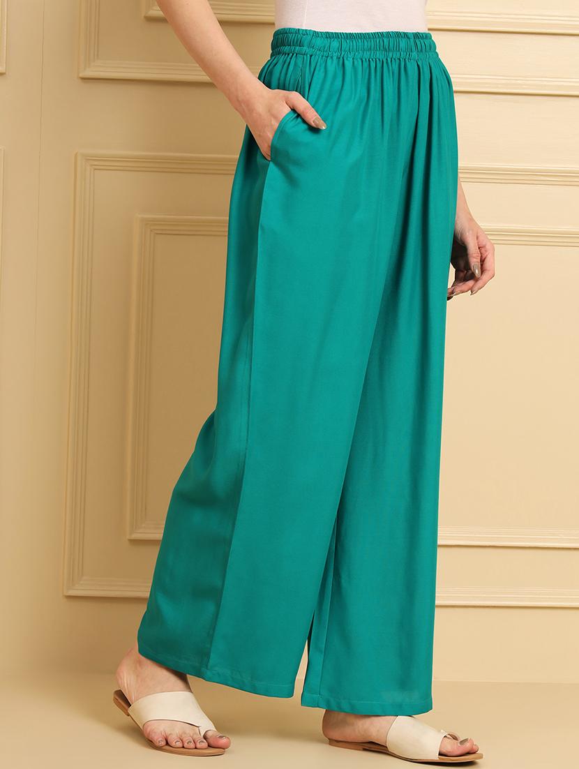 women solid mid rise rayon palazzo - 21473832 -  Standard Image - 1