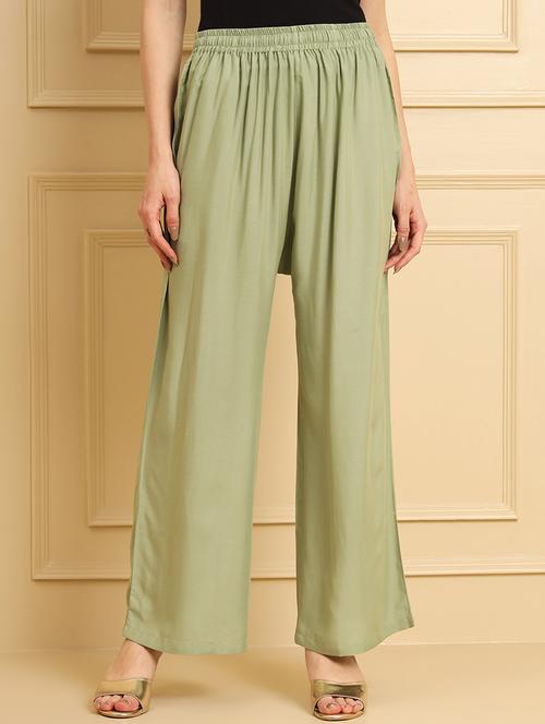 women solid mid rise rayon palazzo - 21473835 - Standard Image - 0