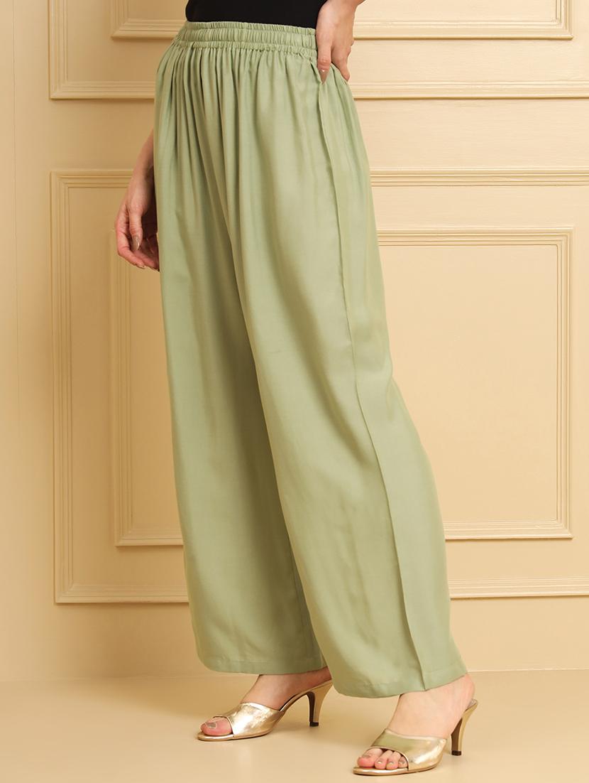 women solid mid rise rayon palazzo - 21473835 - Standard Image - 1