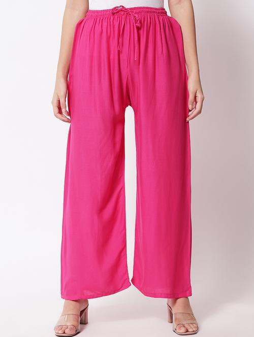 women solid mid rise rayon palazzo - 21473842 -  Standard Image - 0