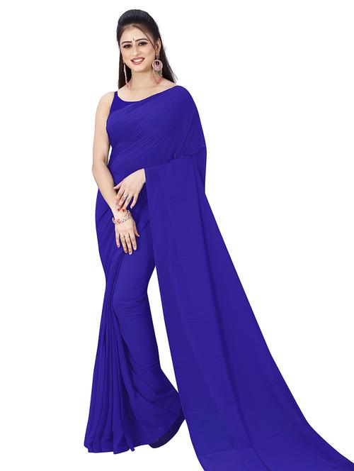 women blue solid georgette saree with blouse - 21473866 -  Standard Image - 0