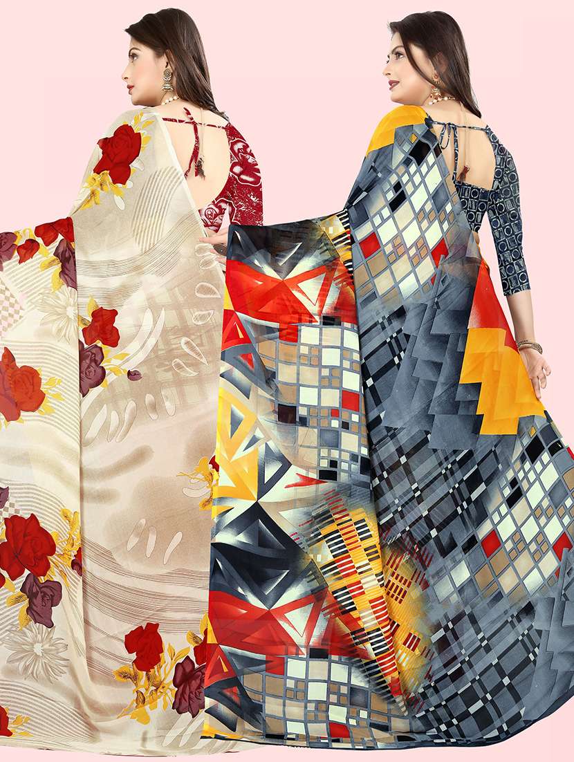 women pack of 2 casual wear combo sarees with blouse - 21474067 -  Standard Image - 1