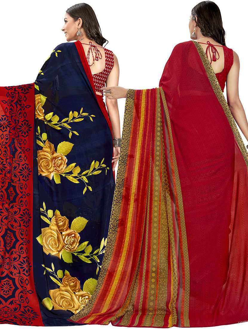 women pack of 2 casual wear sarees with blouse - 21474161 -  Standard Image - 1