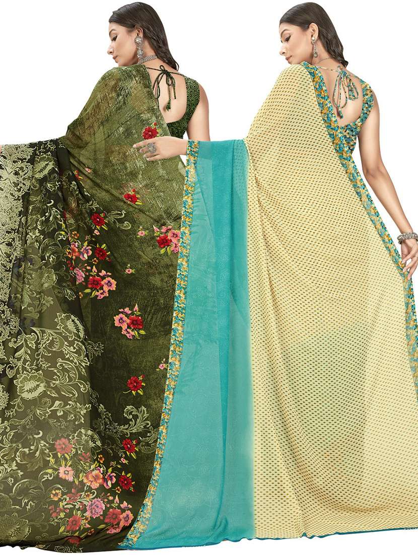 women pack of 2 casual wear combo sarees with blouse - 21474671 -  Standard Image - 1