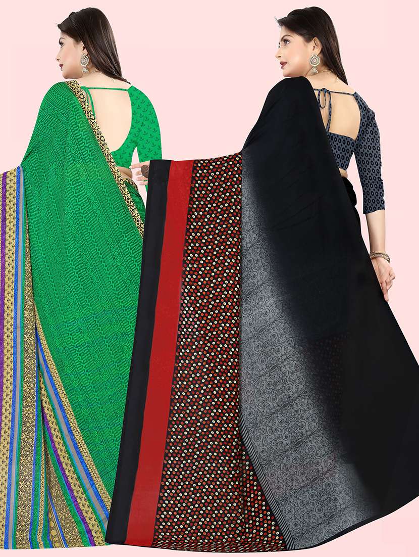 Pack Of 2 Printed Casual Wear Combo Saree With Blouse - 21474752 -  Standard Image - 1