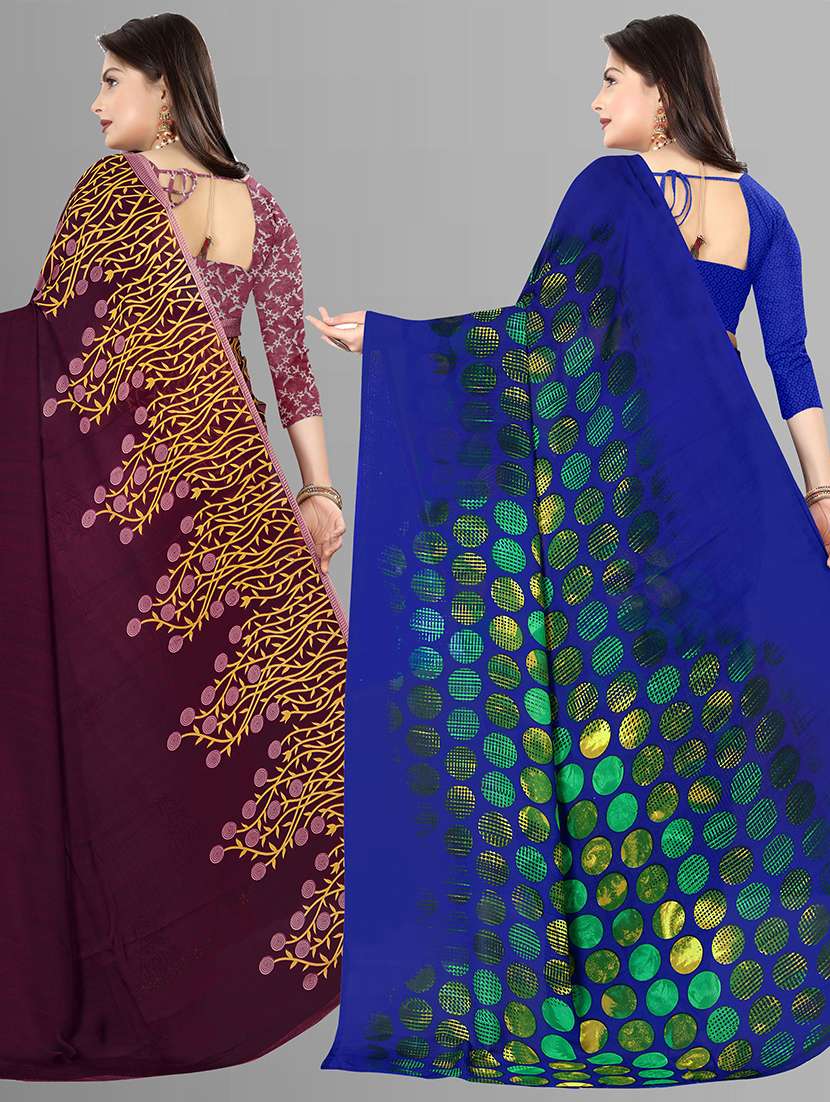 women pack of 2 casual wear combo sarees with blouse - 21474766 -  Standard Image - 1