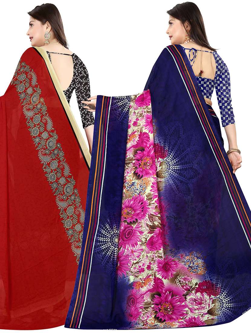 women pack of 2 casual wear combo sarees with blouse - 21475228 -  Standard Image - 1