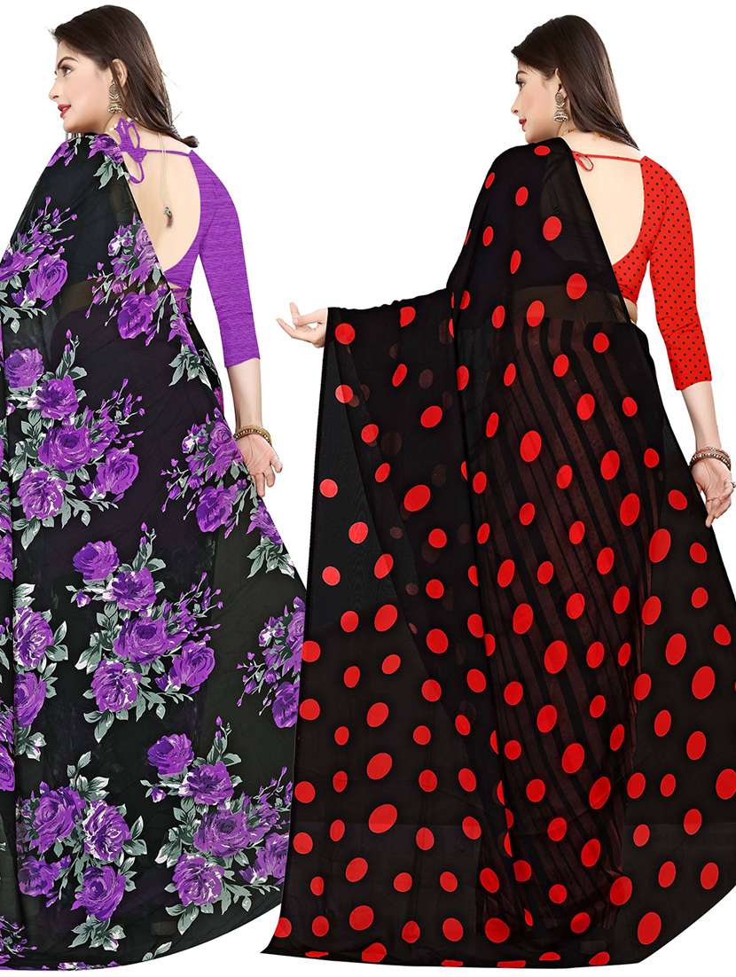 women pack of 2 casual wear combo sarees with blouse - 21475256 -  Standard Image - 1