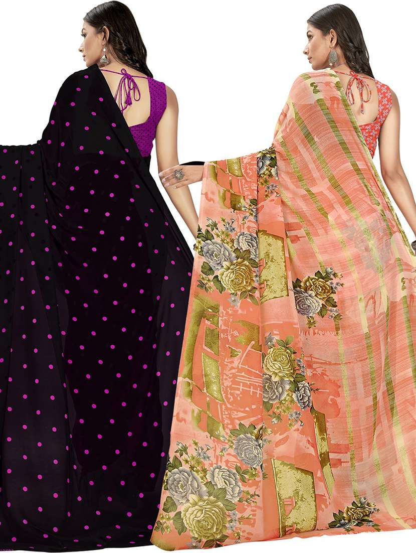 women pack of 2 casual wear combo sarees with blouse - 21475297 -  Standard Image - 1