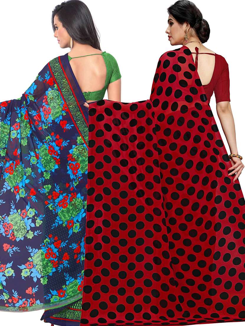 women pack of 2 casual wear combo sarees with blouse - 21475791 -  Standard Image - 1