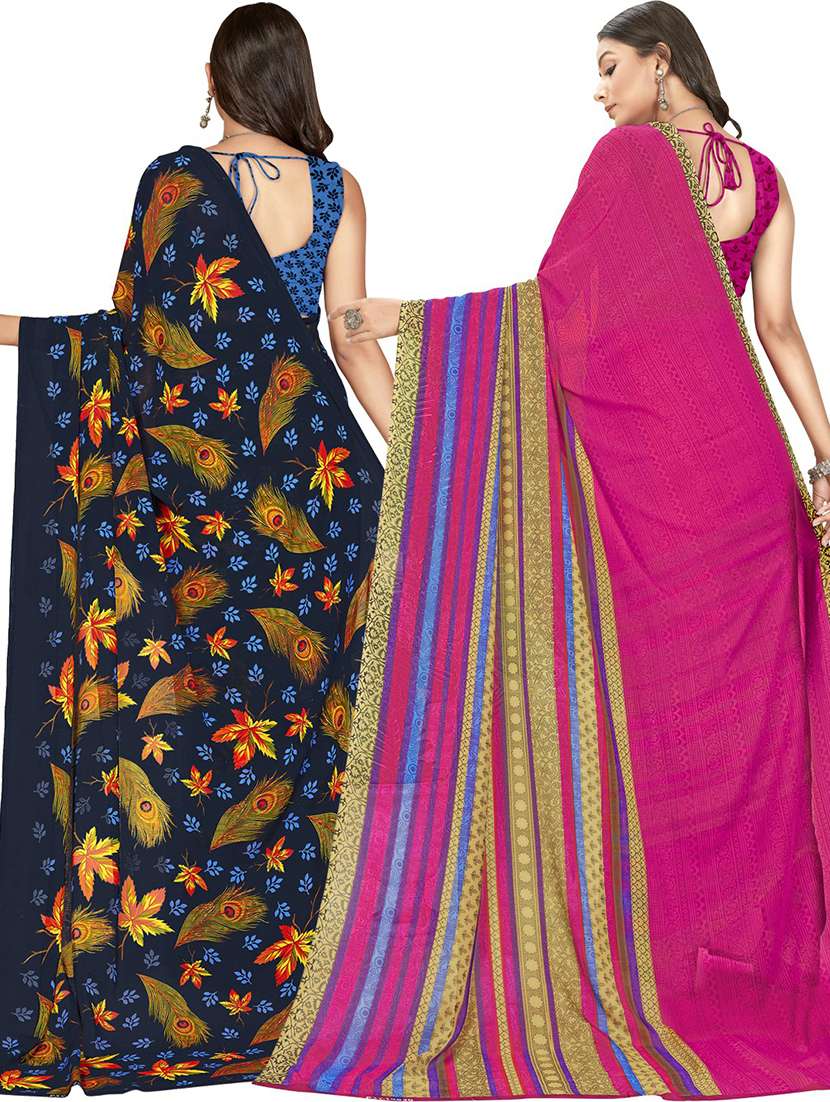 women pack of 2 casual wear sarees with blouse - 21476176 -  Standard Image - 1