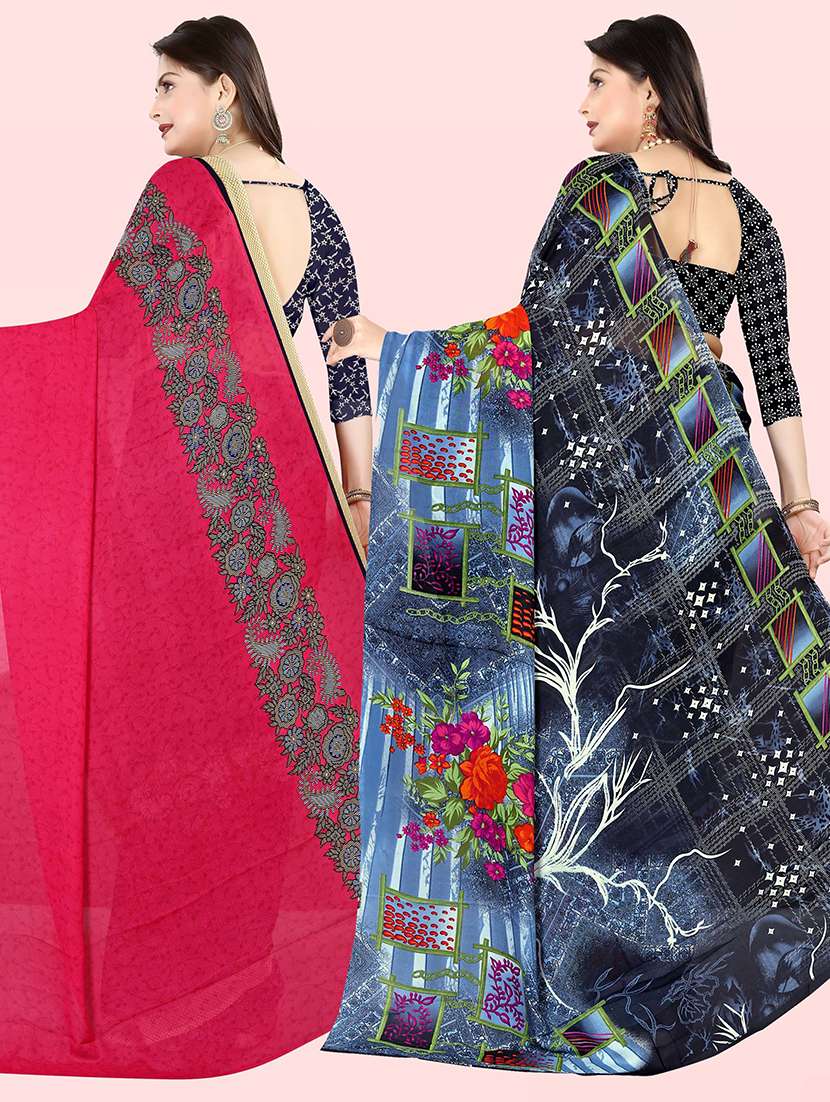 women pack of 2 casual wear combo sarees with blouse - 21476191 -  Standard Image - 1