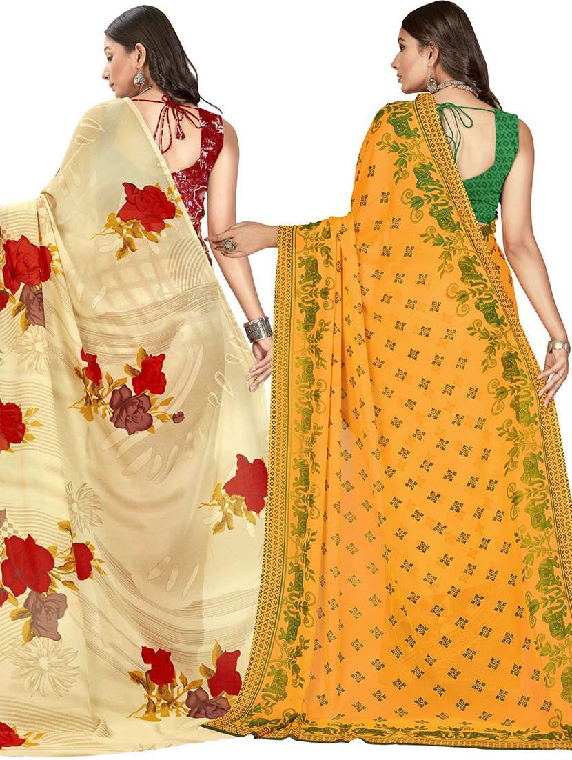 women pack of 2 casual wear combo sarees with blouse - 21476404 -  Standard Image - 1