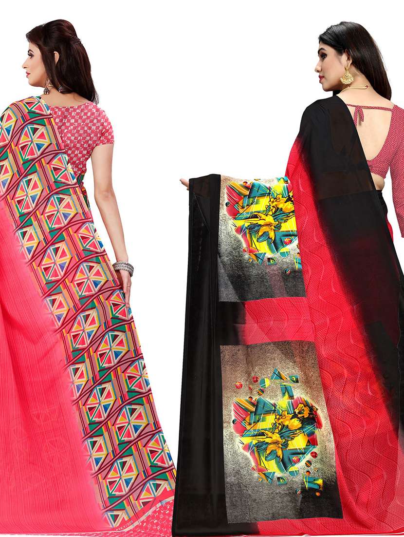 women pack of 2 casual wear combo sarees with blouse - 21476461 -  Standard Image - 1