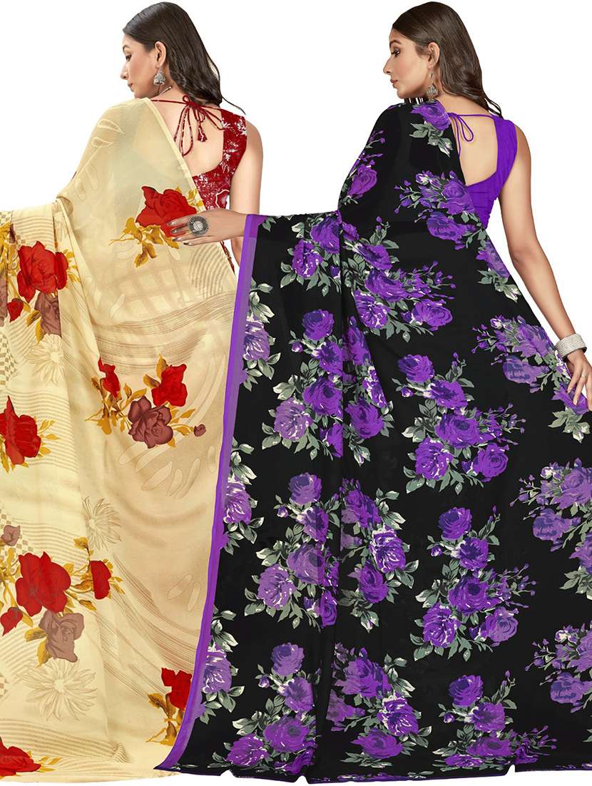 women pack of 2 casual wear combo sarees with blouse - 21476534 -  Standard Image - 1