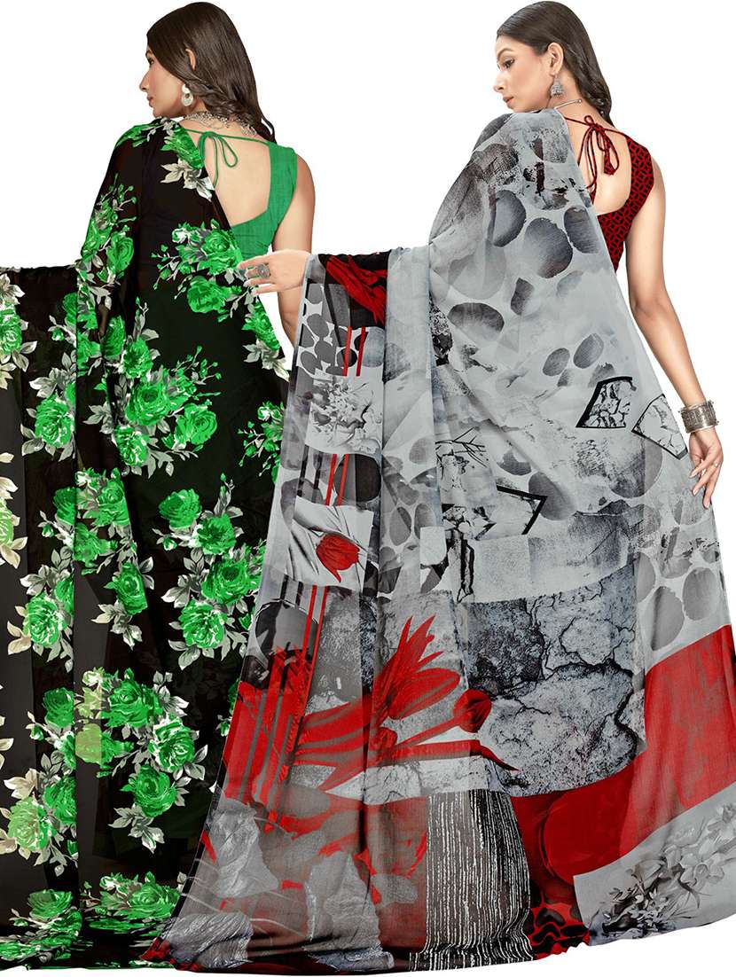women pack of 2 casual wear combo sarees with blouse - 21476539 -  Standard Image - 1