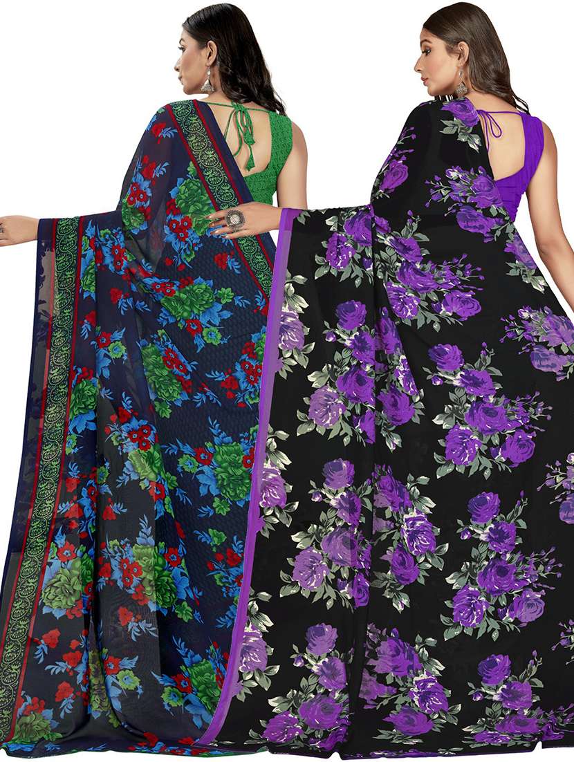 women pack of 2 casual wear sarees with blouse - 21476707 -  Standard Image - 1