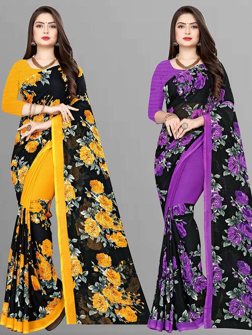 women pack of 2 casual wear sarees with blouse - 21476711 -  Standard Image - 0