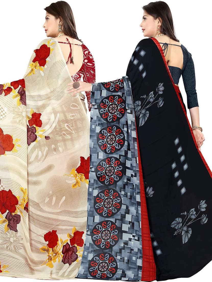 women pack of 2 casual wear combo sarees with blouse - 21476728 -  Standard Image - 1