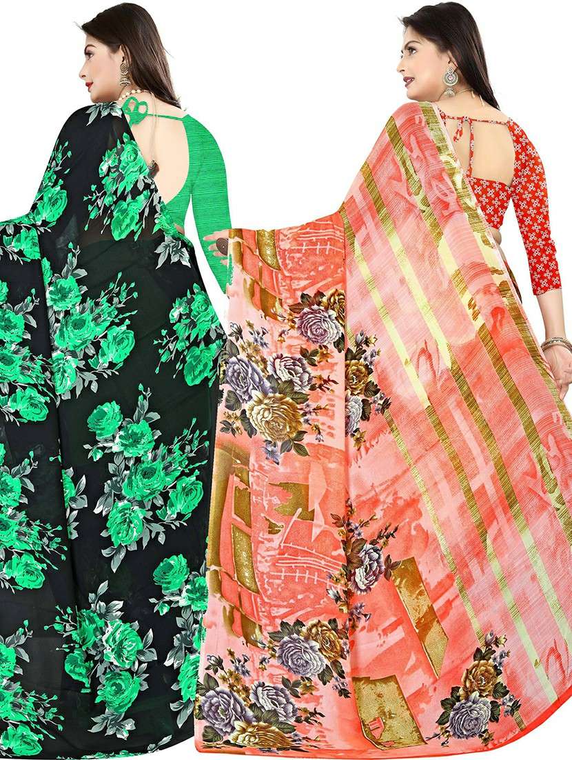women pack of 2 casual wear combo sarees with blouse - 21476761 -  Standard Image - 1