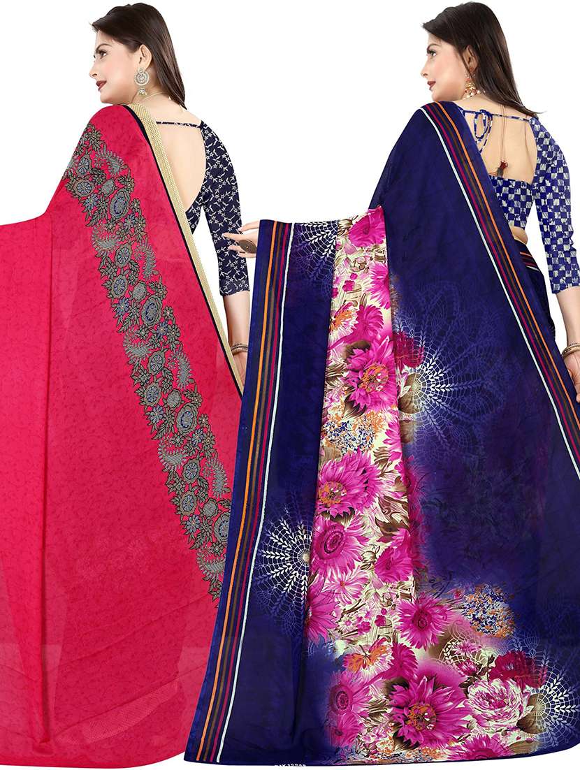 women pack of 2 casual wear combo sarees with blouse - 21476791 -  Standard Image - 1