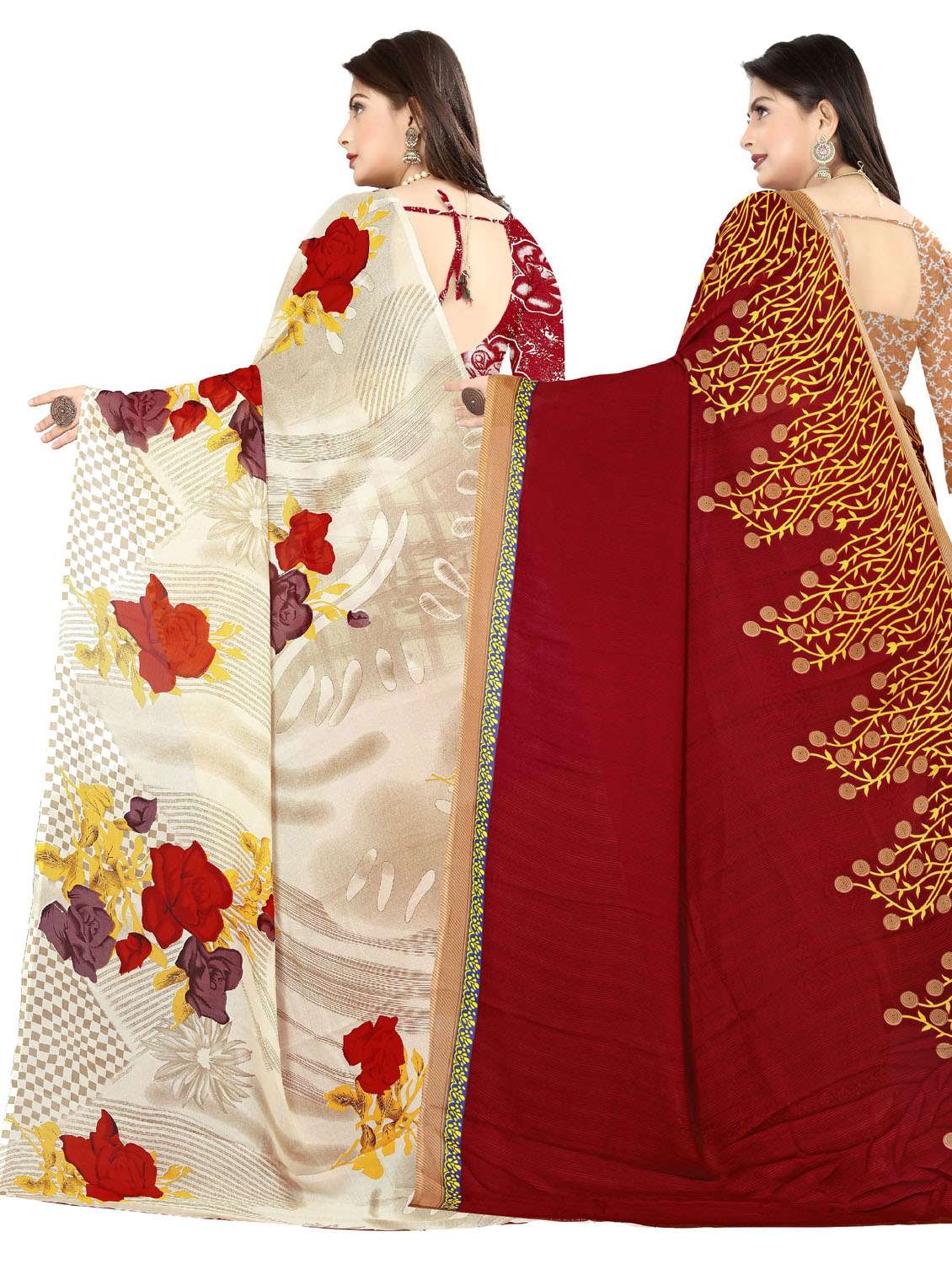 women pack of 2 printed casual wear saree with blouse - 21476819 -  Standard Image - 1