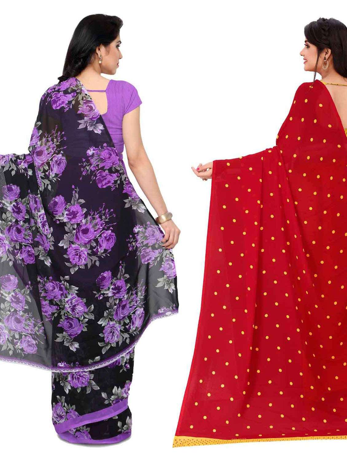 women pack of 2 casual wear combo sarees with blouse - 21476843 -  Standard Image - 1