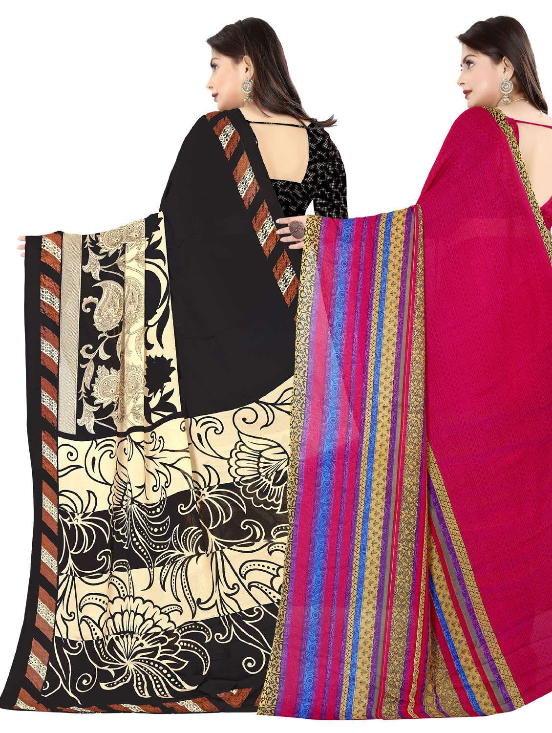 women pack of 2 casual wear combo sarees with blouse - 21476847 -  Standard Image - 1
