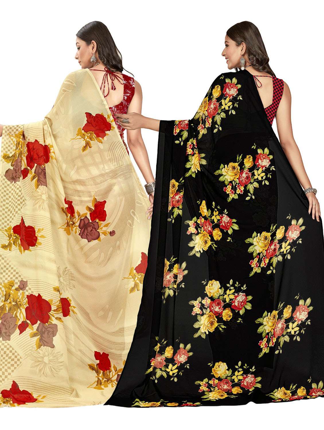 women pack of 2 casual wear combo sarees with blouse - 21476917 -  Standard Image - 1
