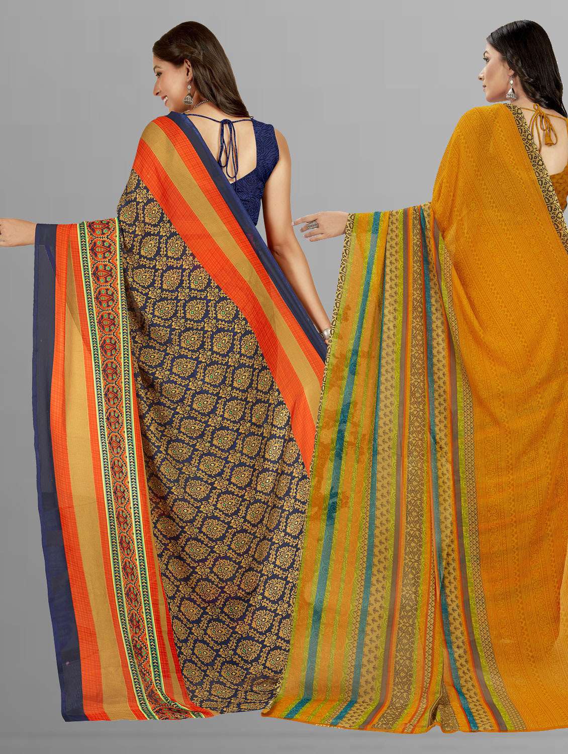 pack of 2 printed casual wear sarees with blouse - 21476932 -  Standard Image - 1