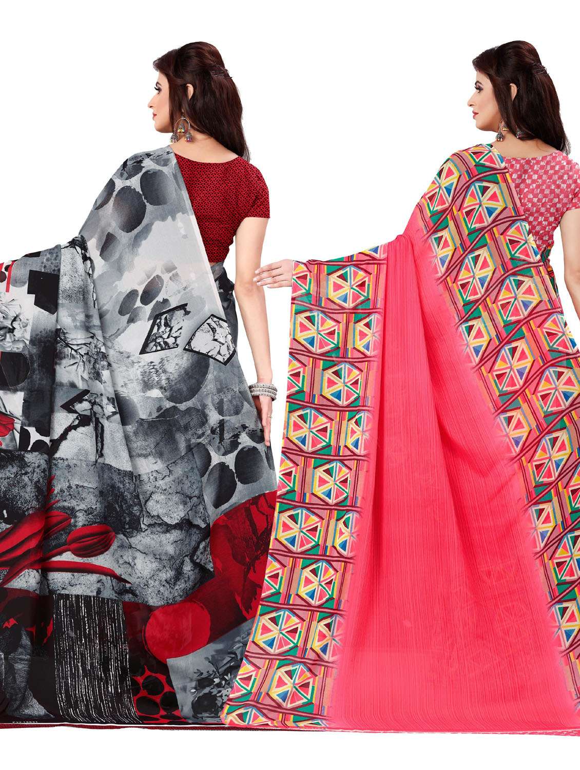 pack of 2 printed casual wear sarees with blouse - 21476970 -  Standard Image - 1