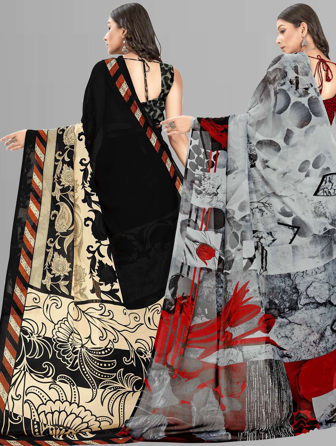 pack of 2 printed casual wear sarees with blouse - 21476986 -  Standard Image - 1