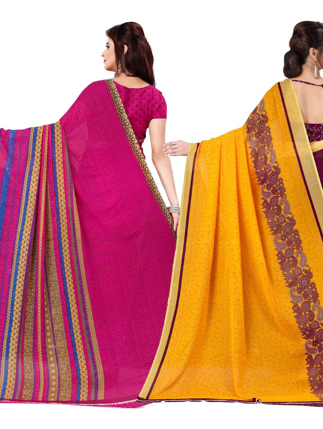 pack of 2 printed casual wear sarees with blouse - 21477006 -  Standard Image - 1