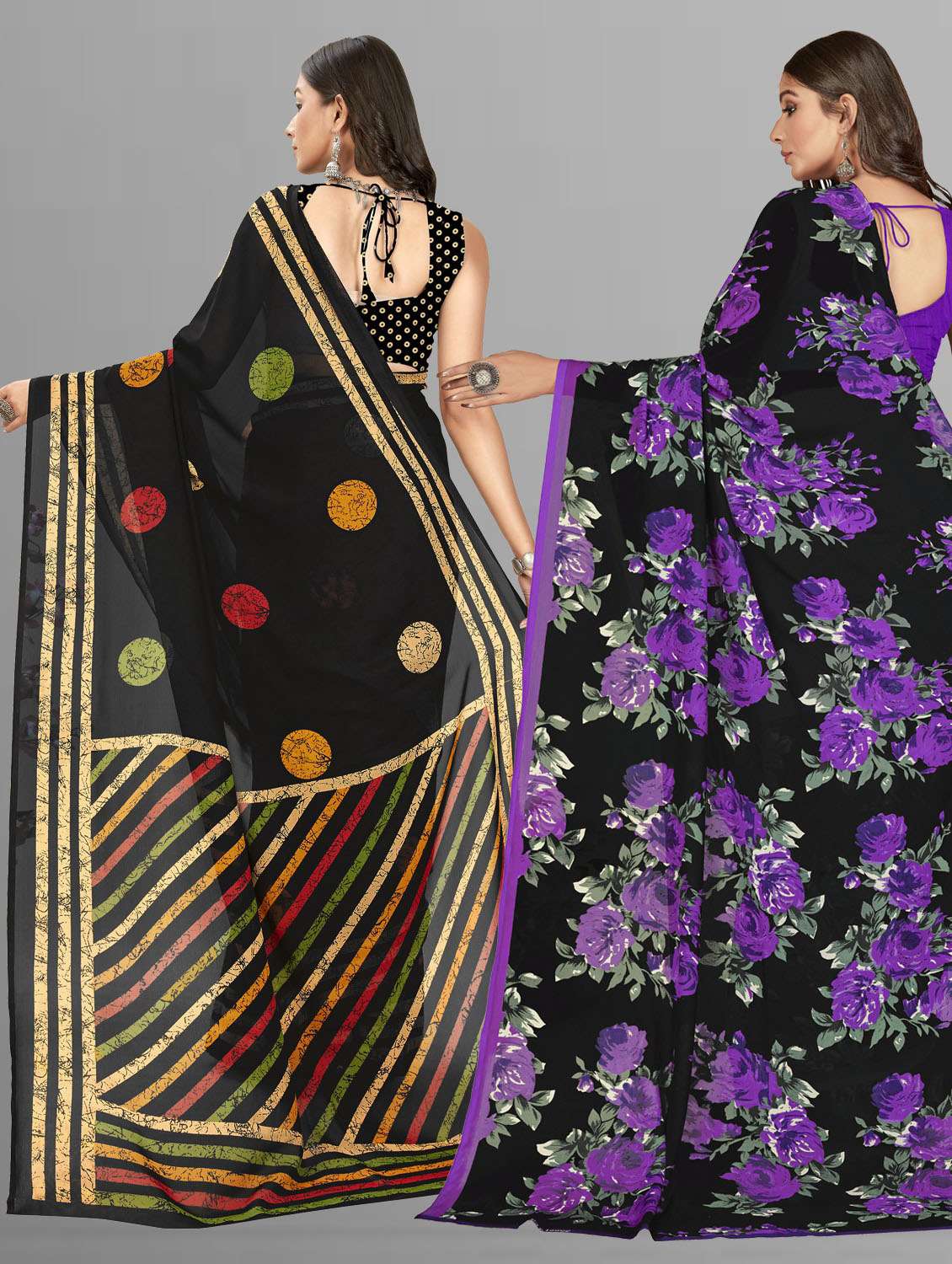 women pack of 2 casual wear combo sarees with blouse - 21477028 -  Standard Image - 1