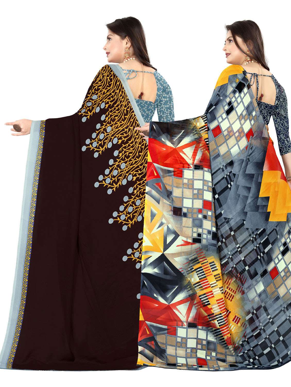 pack of 2 printed casual wear sarees with blouse - 21477032 -  Standard Image - 1